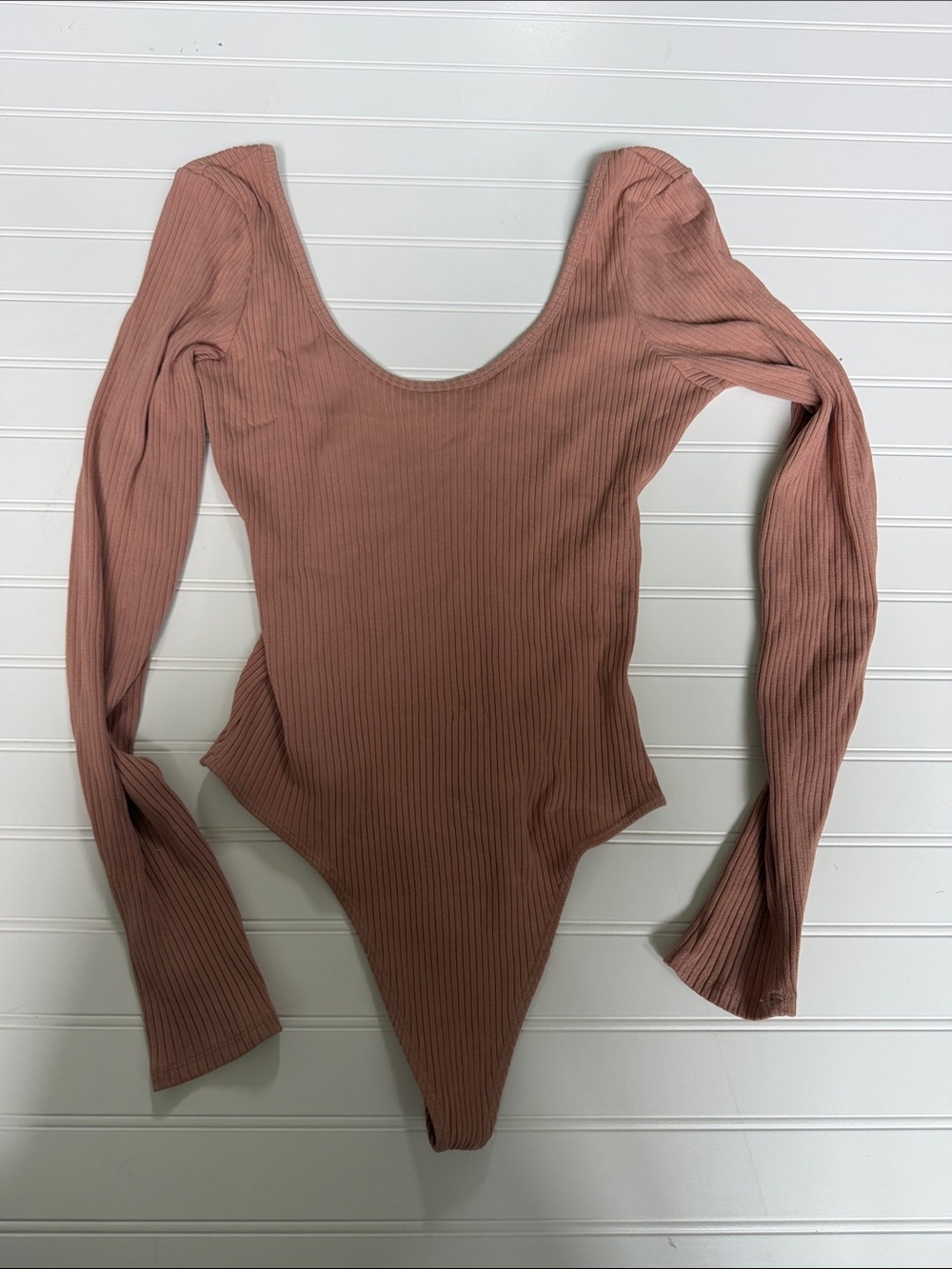 (337)Wilfred Free Ribbed Bodysuit M Dusty Rose Long Sleeve Scoop Neck